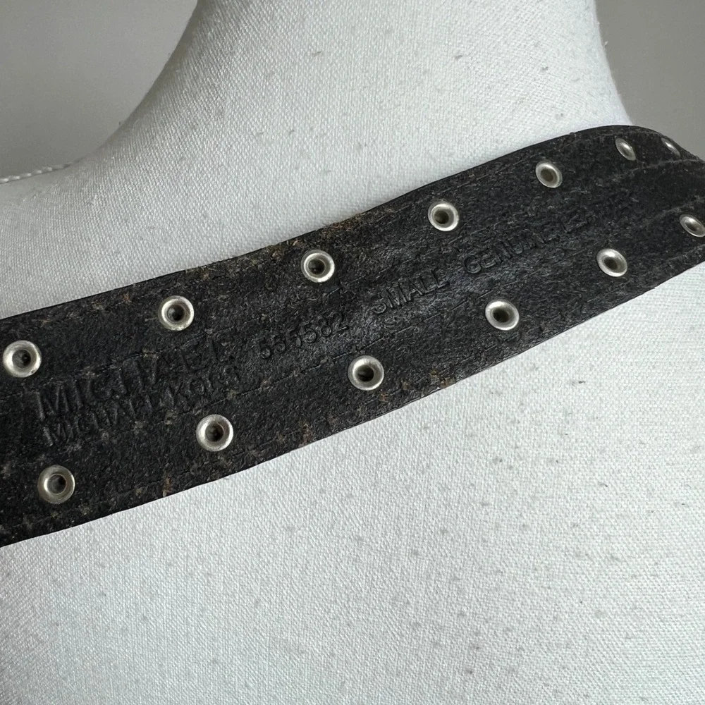 Vintage Black Leather Studded Distressed Boho Biker Belt Braided Michael Kors - Picture 8 of 12